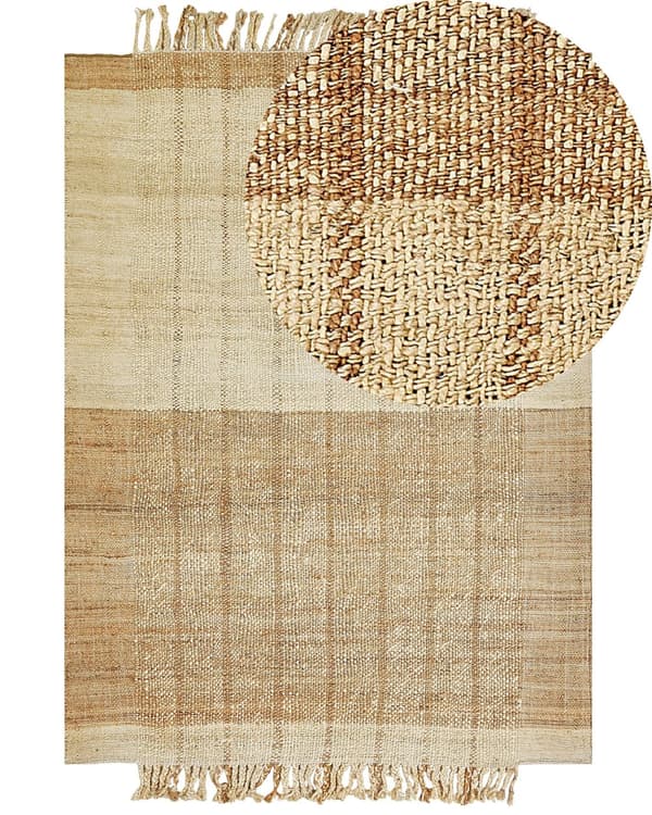Teppe Beige Jute 200 x 300 cm Frynser Håndvevd Boho Dekorativt Tekstil Soverom Stue