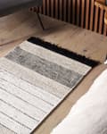Miniatyrbilde 2 av 6: Gulvteppe Beige Svart 80 x 150 cm Ullteppe Håndvevd Teppe med dusker