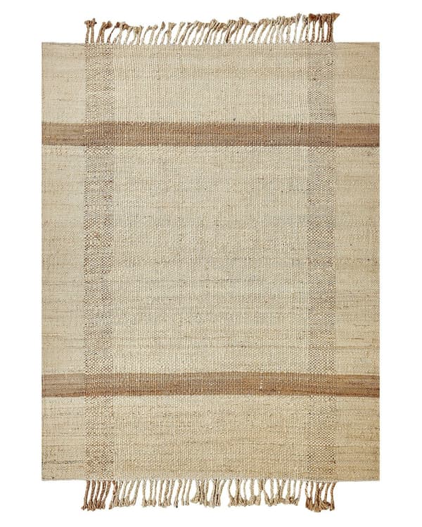 Gulvteppe Beige Jute 140 x 200 cm Juteteppe Geometrisk mønster Håndvevd Boho Soverom Stue