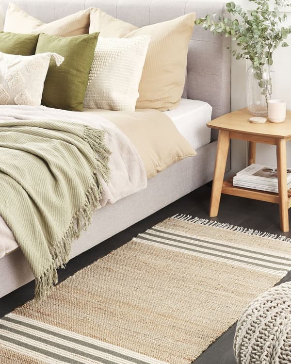 Gulvteppe Beige Grå 80 x 150 cm Juteteppe Stripete mønster Håndvevd Boho