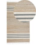 Miniatyrbilde 1 av 7: Gulvteppe Beige Grå 80 x 150 cm Juteteppe Stripete mønster Håndvevd Boho