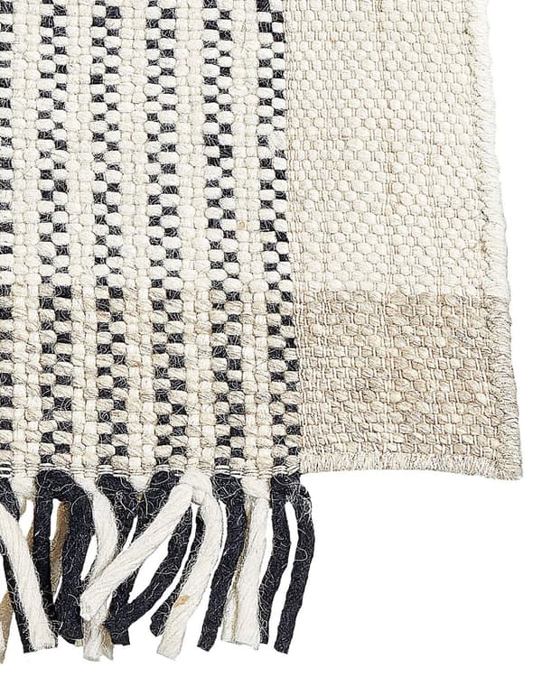 Gulvteppe Beige Svart 160 x 230 cm Ullteppe Håndvevd Teppe med dusker