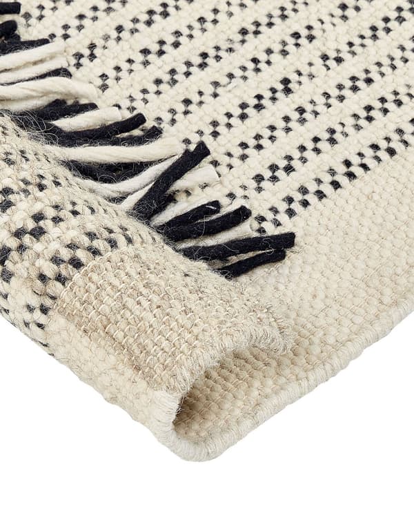 Gulvteppe Beige Svart 160 x 230 cm Ullteppe Håndvevd Teppe med dusker
