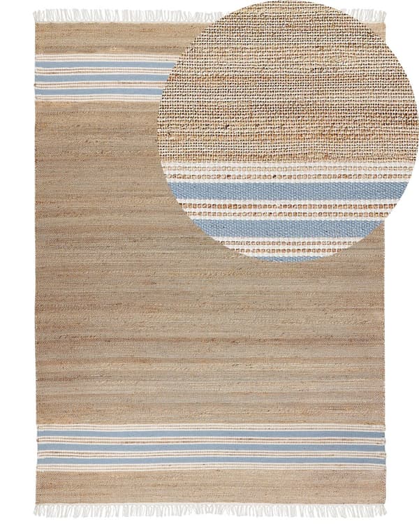 Gulvteppe Beige Blå Lyseblå 160 x 230 cm Juteteppe Stripete mønster Håndvevd Boho