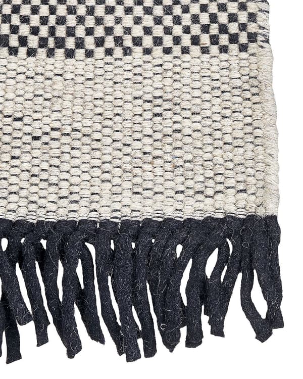 Gulvteppe Beige Svart Ull 160 x 230 cm Ullteppe Håndvevd Teppe med dusker
