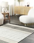 Miniatyrbilde 2 av 6: Gulvteppe Beige Svart Ull 160 x 230 cm Ullteppe Håndvevd Teppe med dusker