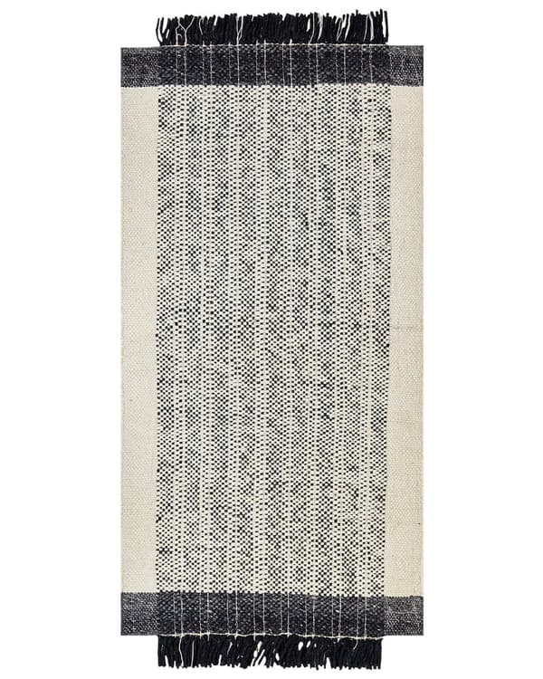Gulvteppe Svart Hvit Ull 80 x 150 cm Ullteppe Håndvevd Teppe med dusker