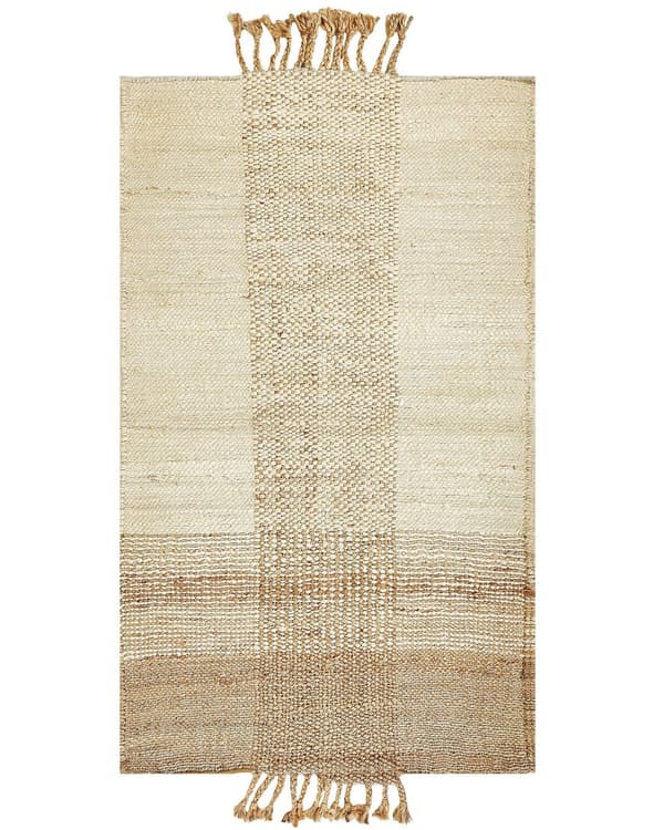 Gulvteppe Beige Jute 80 x 150 cm Juteteppe Geometrisk mønster Håndvevd Boho Soverom Stue