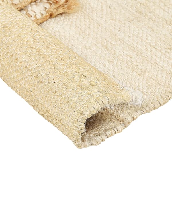 Gulvteppe Beige Jute 80 x 150 cm Juteteppe Geometrisk mønster Håndvevd Boho Soverom Stue