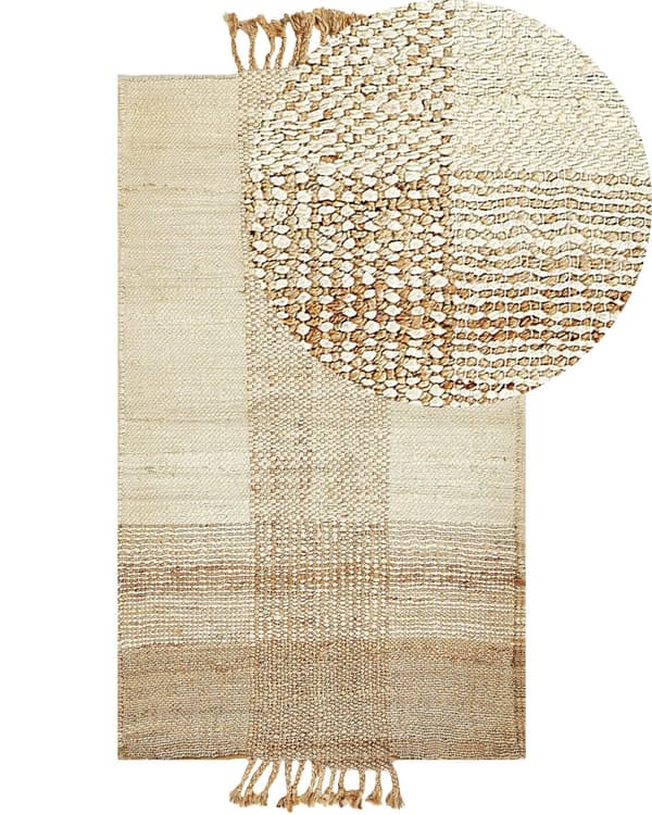 Gulvteppe Beige Jute 80 x 150 cm Juteteppe Geometrisk mønster Håndvevd Boho Soverom Stue