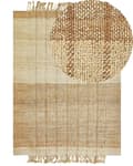 Miniatyrbilde 1 av 7: Teppe Beige Jute 160 x 230 cm Frynser Håndvevd Boho Dekorativt Tekstil Soverom Stue