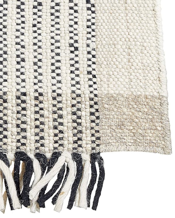 Gulvteppe Beige Grønn 80 x 150 cm Ullteppe Håndvevd Teppe med dusker
