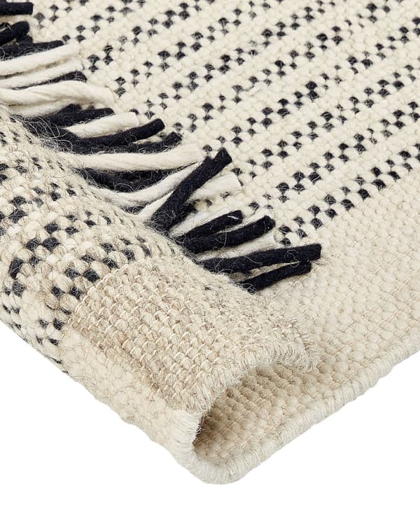 Gulvteppe Beige Grønn 80 x 150 cm Ullteppe Håndvevd Teppe med dusker