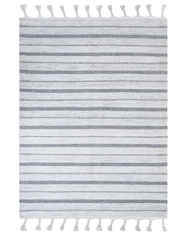 Teppe Off White 160 x 230 cm Frynser Stripete mønster Moderne Dekorativt Tekstil Utendørs Innendørs