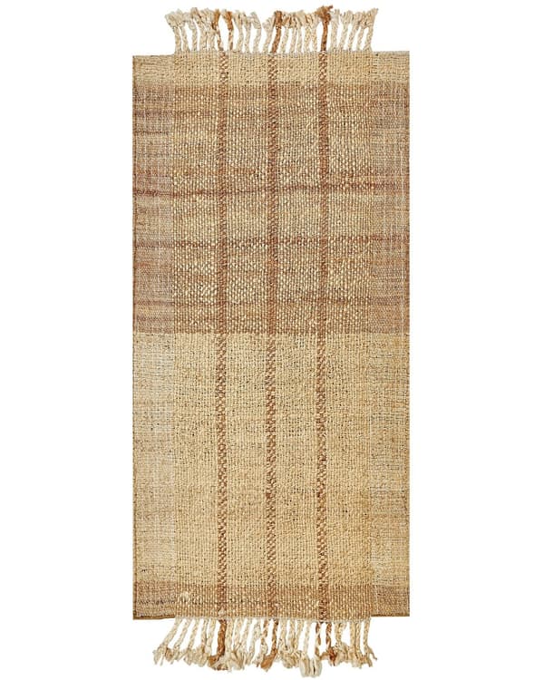 Matta Beige Jute 80 x 150 cm Fransig Handvävd Bohemisk Vardagsrum Sovrum