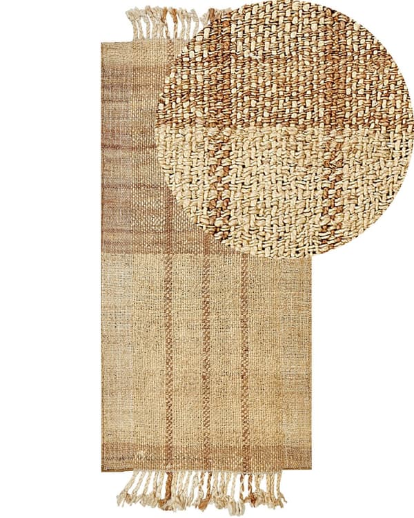 Matta Beige Jute 80 x 150 cm Fransig Handvävd Bohemisk Vardagsrum Sovrum