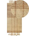 Miniatyrbild 1 av 7: Matta Beige Jute 80 x 150 cm Fransig Handvävd Bohemisk Vardagsrum Sovrum