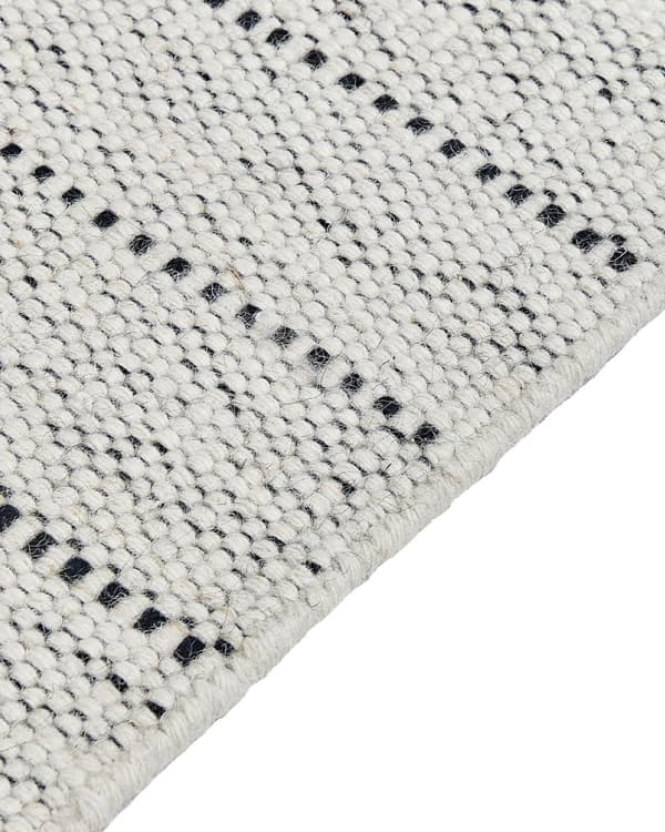 Matta Beige och Svart Ull Bomull 80 x 150 cm Handvävd Flatvävd med Tofsar Vardagsrum Sovrum