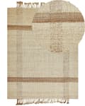Miniatyrbild 1 av 7: Matta Beige Jute 160 x 230 cm Rektangulär med Fransar Geometriskt Mönster Handvävd Boho-stil Sovrum Vardagsrum
