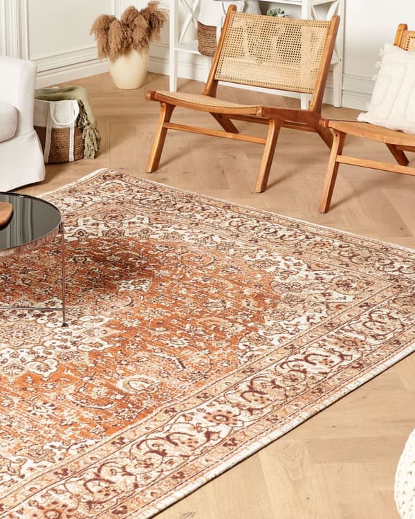 Matto oranssi puuvilla polyesteri 200 x 300 cm koristeellinen kuviointi vintage tyyli