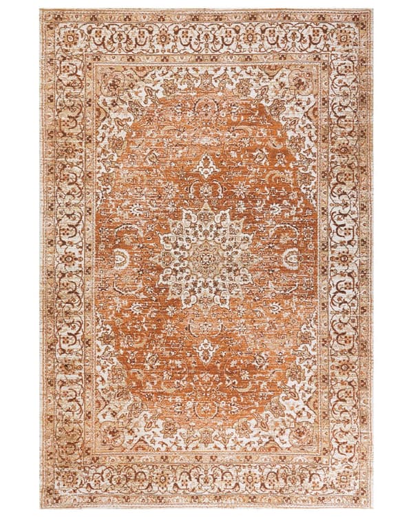Matto oranssi puuvilla polyesteri 200 x 300 cm koristeellinen kuviointi vintage tyyli