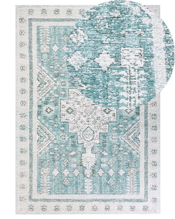 Matto mintunvihreä puuvilla polyesteri 160 x 230 cm koristeellinen kuviointi vintage tyyli