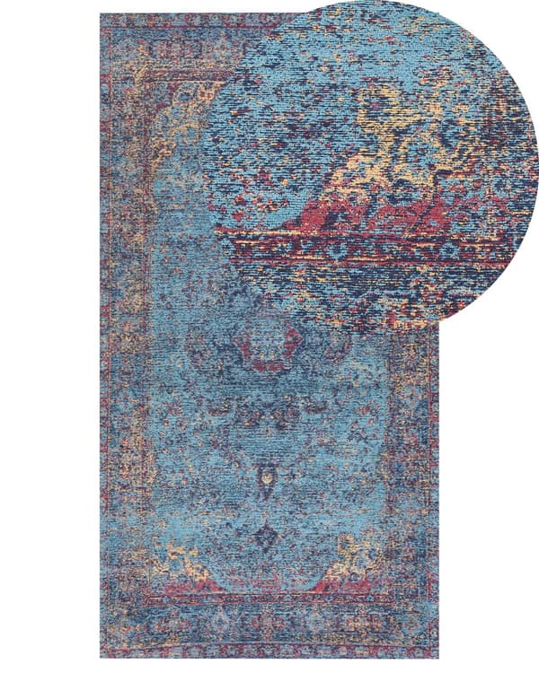 Matto sininen puuvilla polyesteri 80 x 150 cm koristeellinen kuvio vintage tyyli