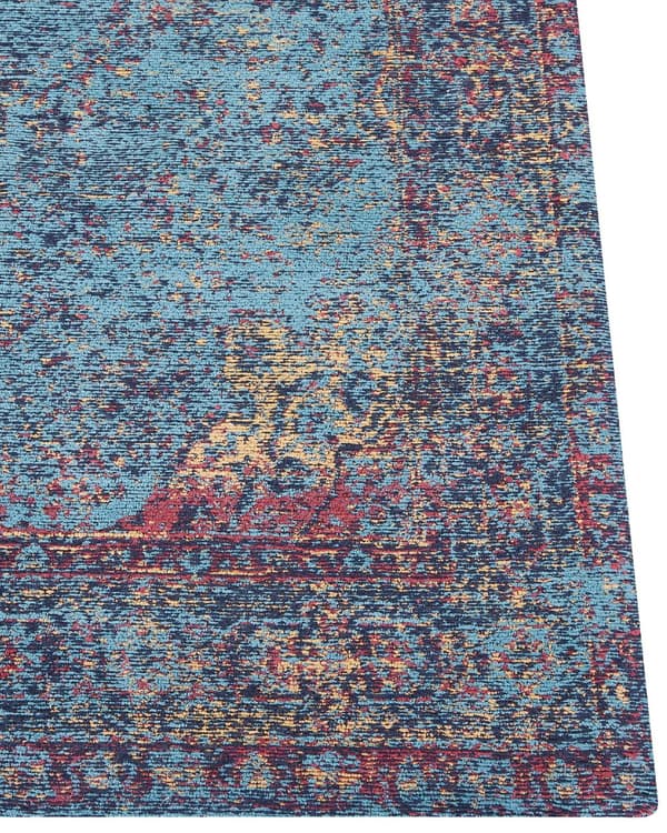 Matto sininen puuvilla polyesteri 160 x 230 cm koristeellinen kuvio vintage tyyli