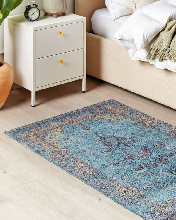 Matto sininen puuvilla polyesteri 160 x 230 cm koristeellinen kuvio vintage tyyli