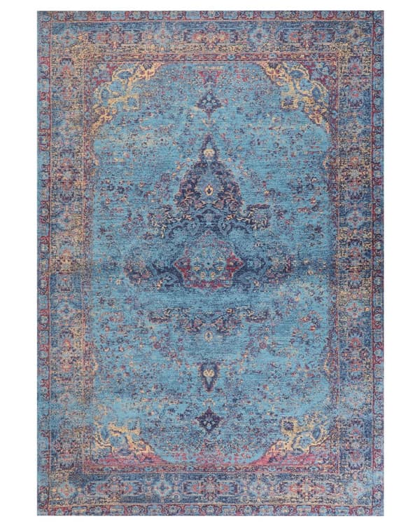 Matto sininen puuvilla polyesteri 160 x 230 cm koristeellinen kuvio vintage tyyli