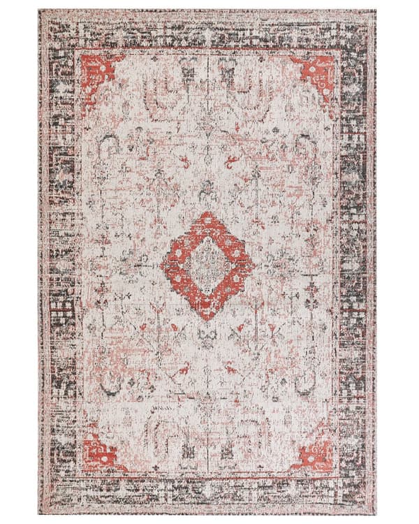 Områdetæppe rød og beige bomuldspolyester 200 x 300 cm Orientalsk mønster Distressed vintage boligindretning