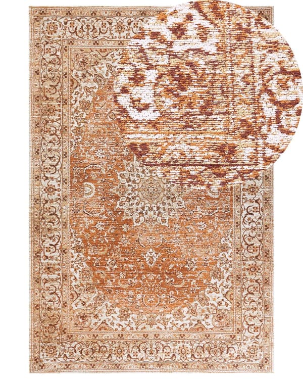 Matta Orange Bomull Polyester 200 x 300 cm Orientaliskt Mönster Vintage Heminredning