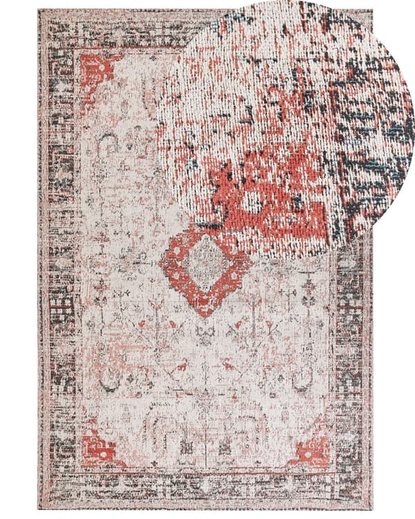 Matta Röd och Beige Bomull Polyester 160 x 230 cm Orientaliskt Mönster Vintage Heminredning