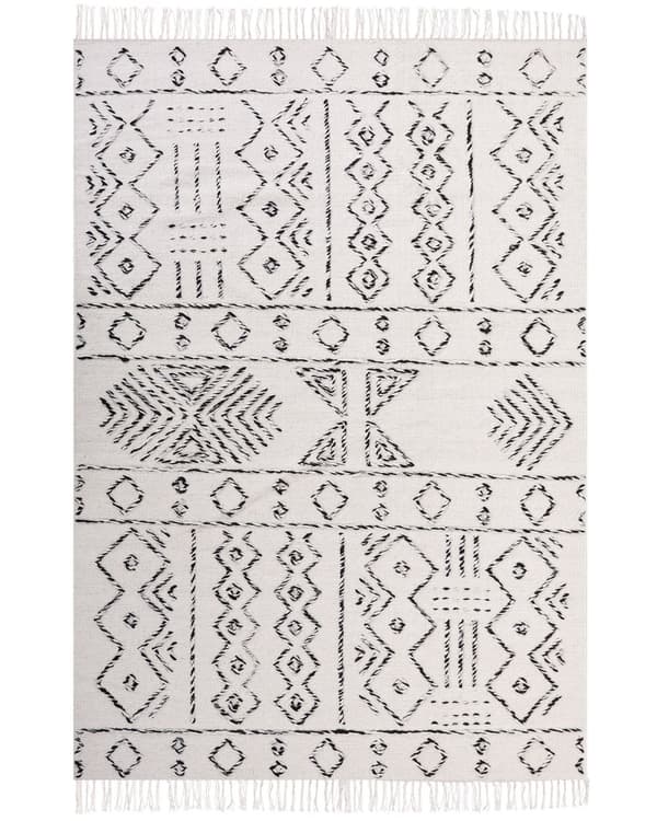 Gulvtæppe Hvid Sort Uld 160 x 230 cm Uldtæppe med Aztec Mønster Fladvævet Løs Tæppe under Sofabord Stue Dekoration Orientalsk Gulvtæp
