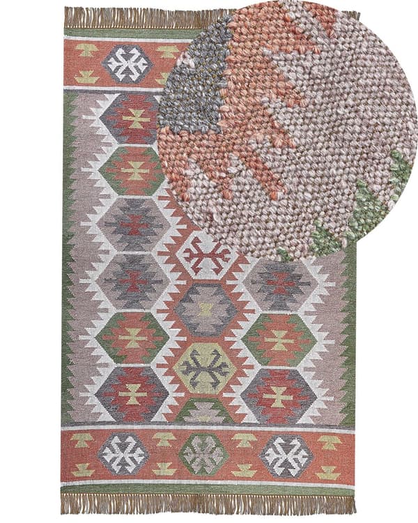 Matto monivärinen 140 x 200 cm synteettinen materiaali koristeellinen hapsuilla intialainen tyyli
