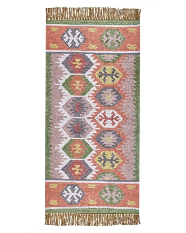 Matto monivärinen 80 x 150 cm synteettinen materiaali koristeellinen hapsuilla intialainen tyyli