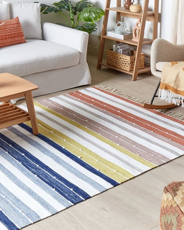 Teppe Flerfarget 160 x 230 cm Stripete mønster Syntetisk materiale Frynser Innendørs Utendørs Dekorativt Tekstiler
