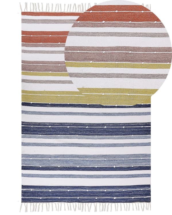 Teppe Flerfarget 160 x 230 cm Stripete mønster Syntetisk materiale Frynser Innendørs Utendørs Dekorativt Tekstiler