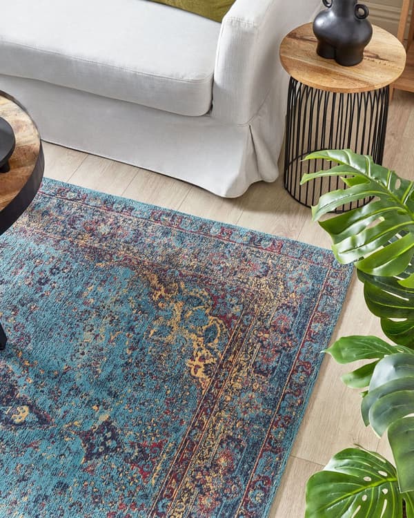 Matta Blå Bomull Polyester 160 x 230 cm Orientaliskt Mönster Vintage Heminredning