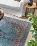 Miniatyrbild 4 av 8: Matta Blå Bomull Polyester 160 x 230 cm Orientaliskt Mönster Vintage Heminredning