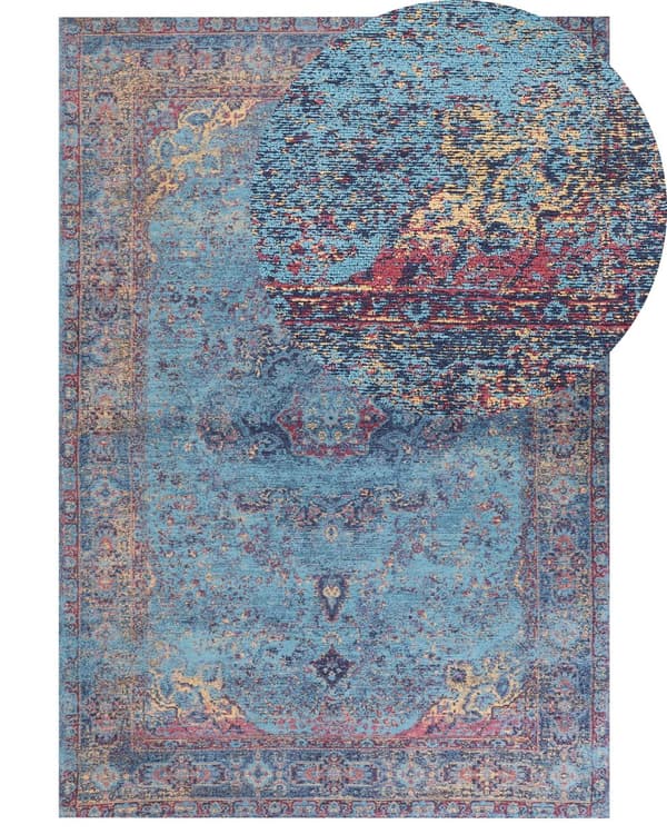 Matta Blå Bomull Polyester 160 x 230 cm Orientaliskt Mönster Vintage Heminredning
