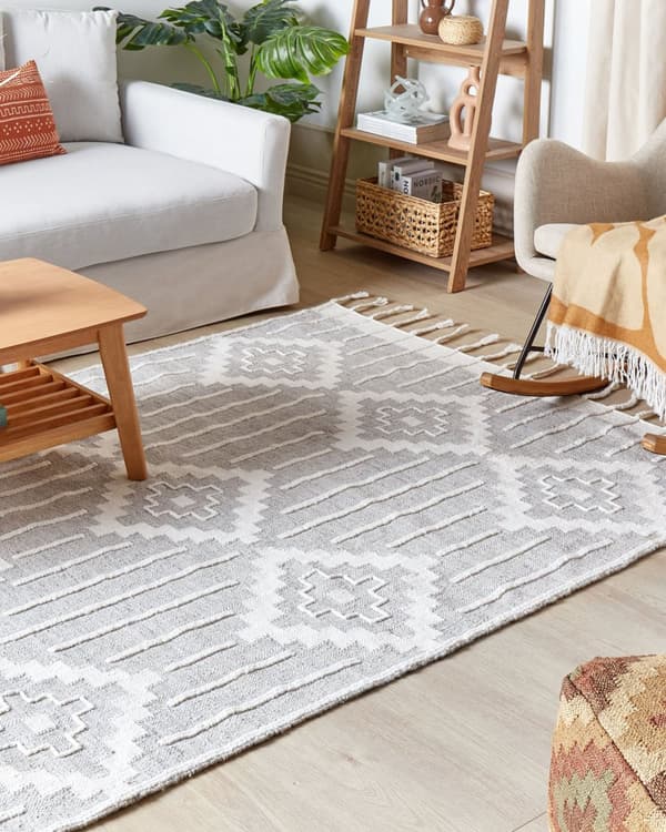 Tæppe Grå og Hvid 160 x 230 cm Syntetisk Materiale Dekorative Kvaster Indisk stil Indendørs Udendørs