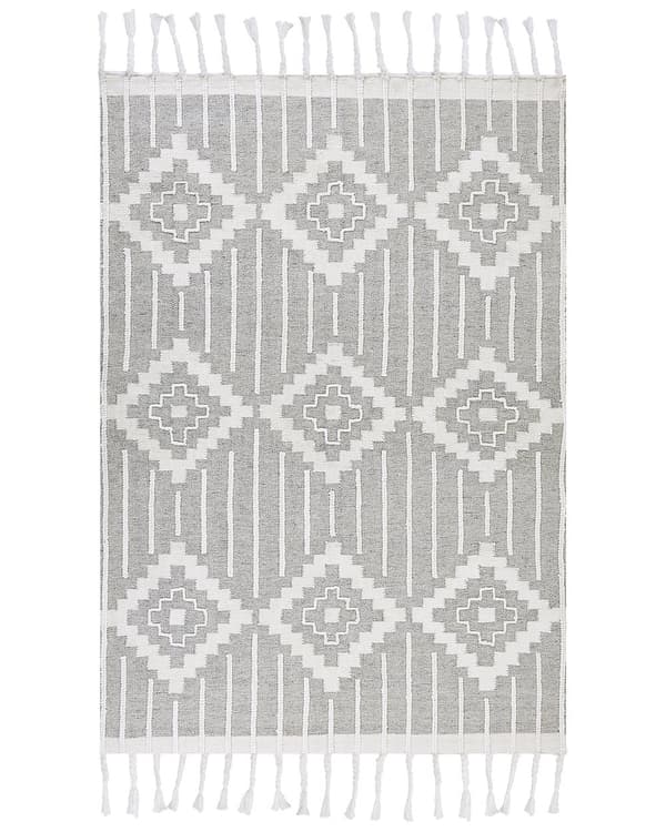 Tæppe Grå og Hvid 160 x 230 cm Syntetisk Materiale Dekorative Kvaster Indisk stil Indendørs Udendørs