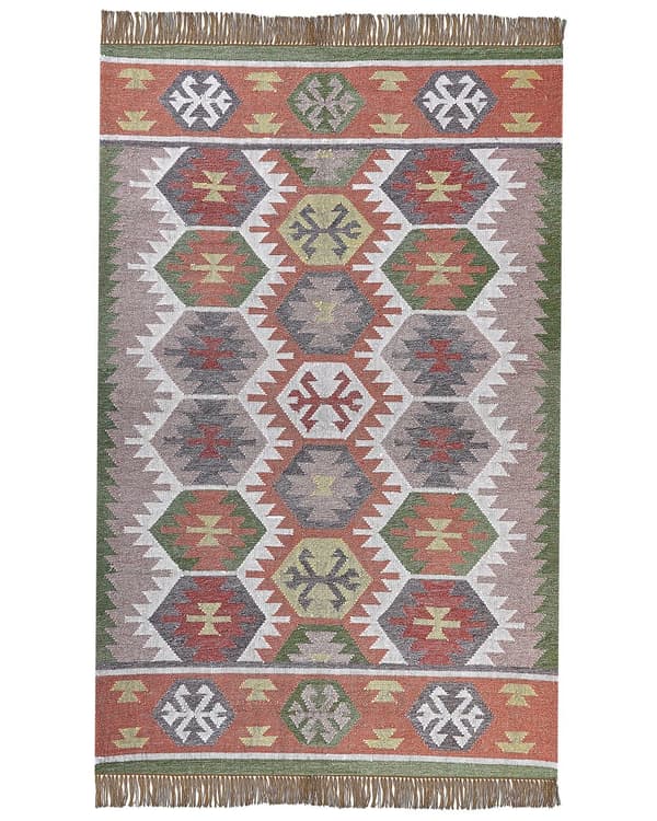 Matta Flerfärgad 140 x 200 cm Syntetiskt Material Dekorativa Tofsar Indisk Stil Inomhus Utomhus