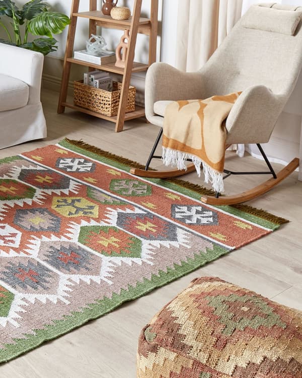 Matta Flerfärgad 140 x 200 cm Syntetiskt Material Dekorativa Tofsar Indisk Stil Inomhus Utomhus
