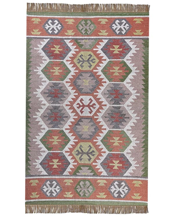 Matta Flerfärgad 140 x 200 cm Syntetiskt Material Dekorativa Tofsar Indisk Stil Inomhus Utomhus