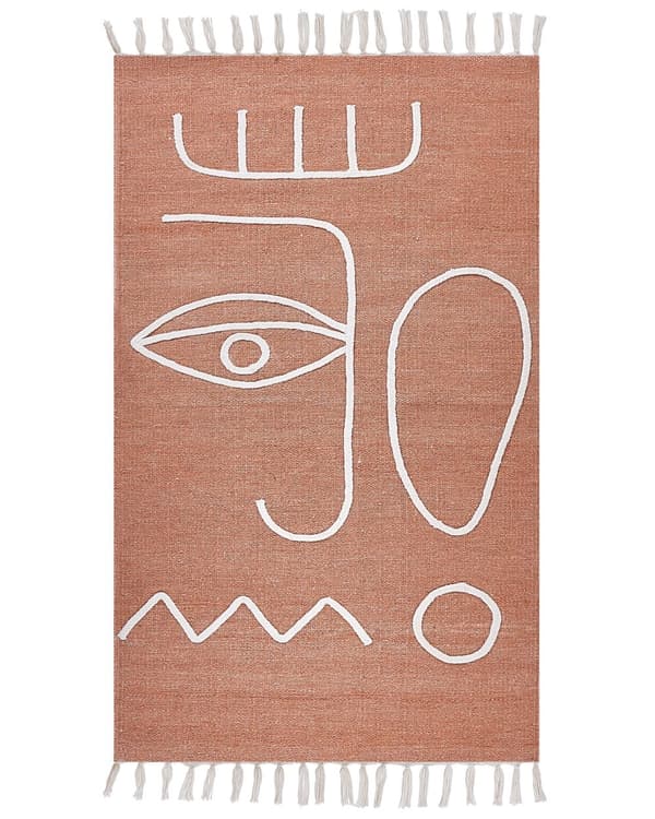 Matto vaalea punainen 80 x 150 cm polyesteri abstrakti kuvio suorakulmio käsintehty hapsut boho
