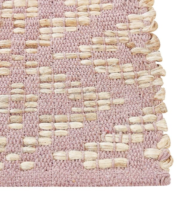 Matto beige vaaleanpunainen 80 x 150 cm puuvilla juutti geometrinen kuviointi käsintehty boho