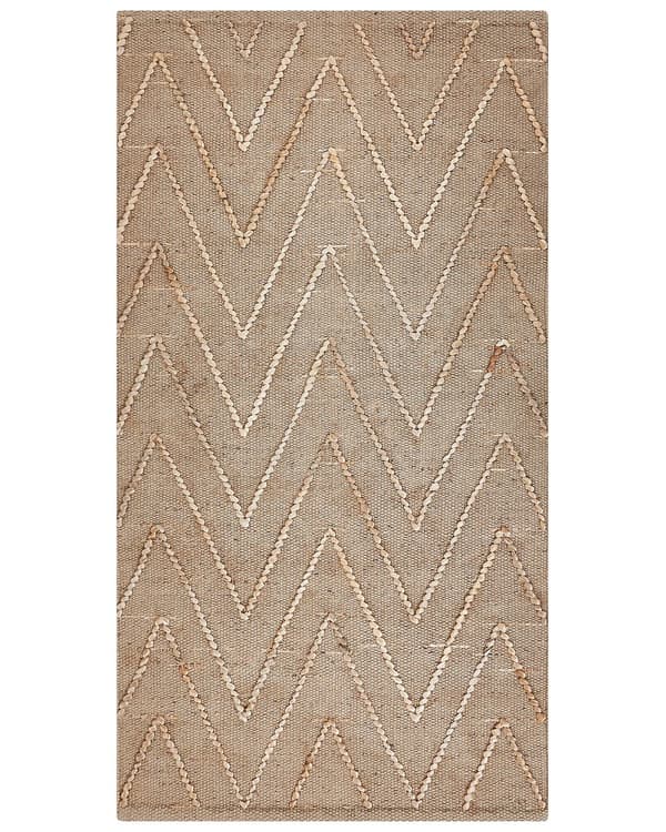 Teppe Beige Jute Bomull 80 x 150 cm Geometrisk mønster Håndvevd Boho Stue Soverom