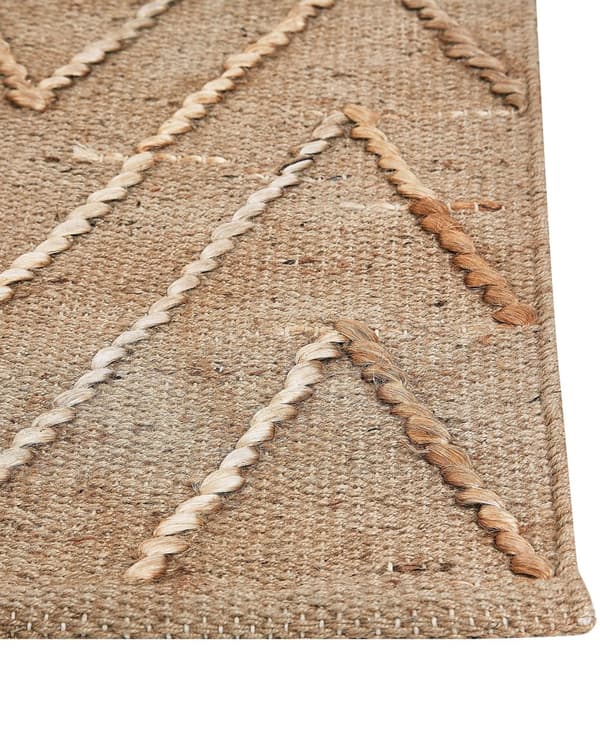 Teppe Beige Jute Bomull 80 x 150 cm Geometrisk mønster Håndvevd Boho Stue Soverom